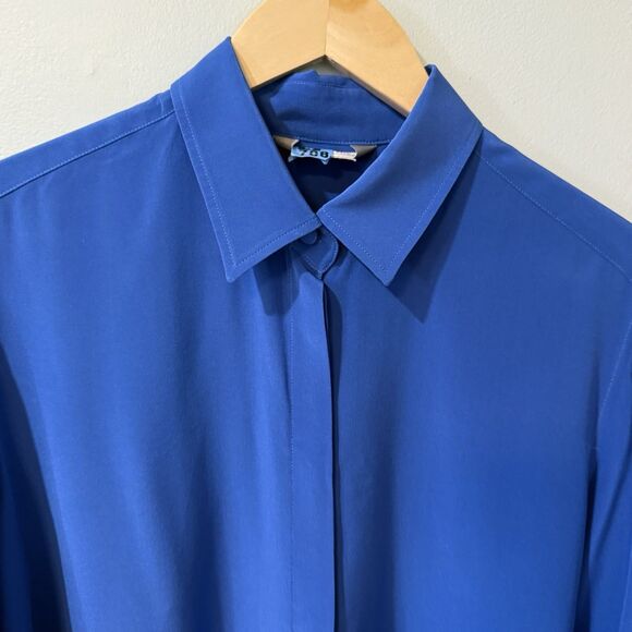 Max Mara Womens Silk Tunic Top Blouse Womens Blue Button Down Shirt *Size XL - Picture 12 of 13